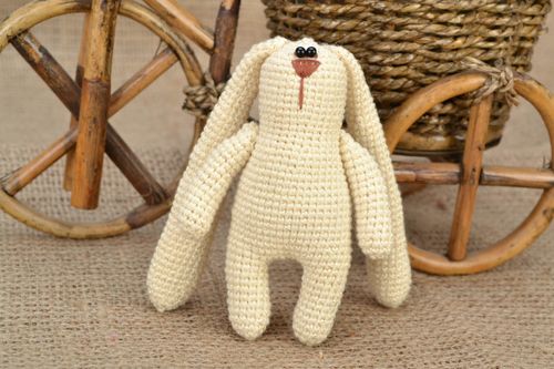 Beige nice handmade crochet soft toy hare with long ears  - MADEheart.com