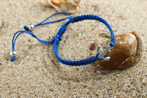 Handmade blue adjustable bracelet woven stylish bracelet wrist accessory - MADEheart.com