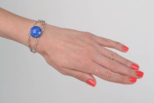 Beautiful handmade designer metal wrist bracelet with glass Pisces zodiac sign - MADEheart.com