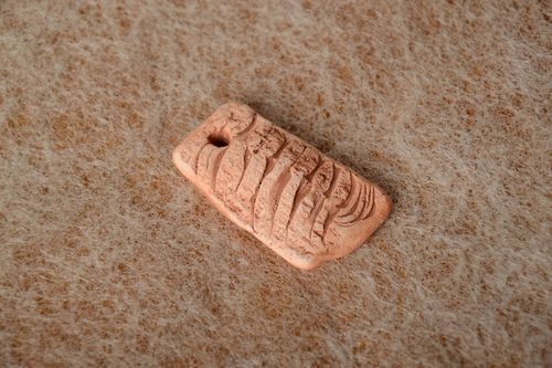 Squared handmade relief clay blank for pendant making DIY jewelry - MADEheart.com