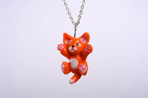 Pendant made of polymer clay Red mew - MADEheart.com