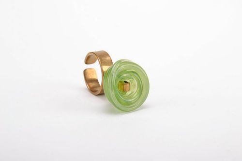 Green seal ring, ring made from glass and metal - MADEheart.com