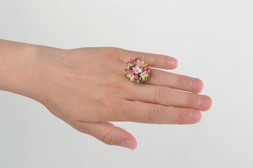 Beautiful ring made of cold porcelain with flowers handmade designer jewelry - MADEheart.com