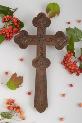 Handmade carved cross unusual wall decoration interior decor wooden cross - MADEheart.com