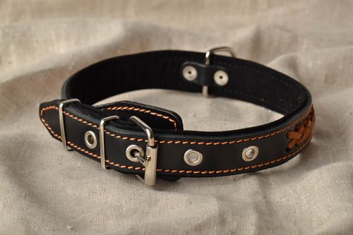 Black dog collar with braiding - MADEheart.com