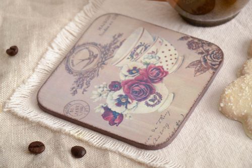 Beautiful homemade decoupage plywood coaster for hot cup or glass - MADEheart.com