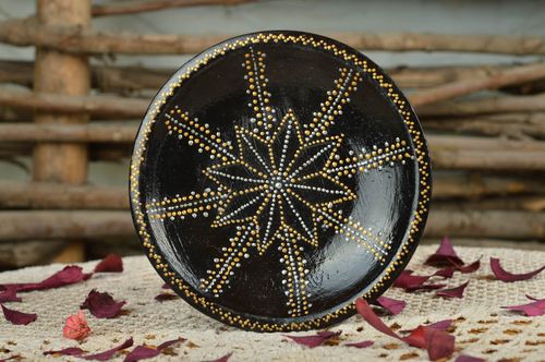 Handmade cute decorative wall plate made of clay with painting Star lights - MADEheart.com
