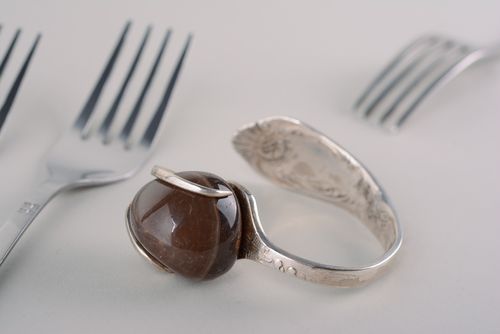 Metal wrist bracelet hand made of fork with natural stone - MADEheart.com
