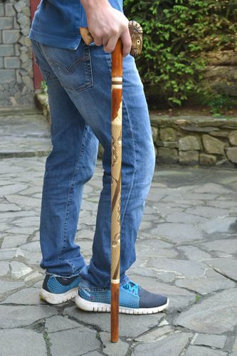 Handmade designer beautiful varnished carved wooden walking cane for men Sheep - MADEheart.com