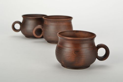 Rustic red clay brown not glazed pot-shape coffee cup with handle, 3 oz - MADEheart.com