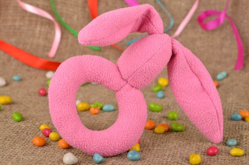 Beautiful pink soft toy in the form of hare for young children handmade baby toy - MADEheart.com