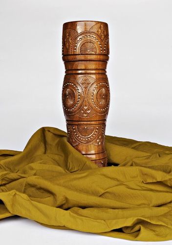 15 inches tall wooden handmade floor vase in tube shape 2,8 lb - MADEheart.com
