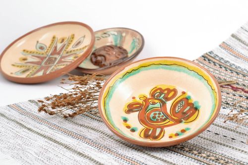 Handmade designer ceramic plate painted with glaze for home decor Rooster - MADEheart.com
