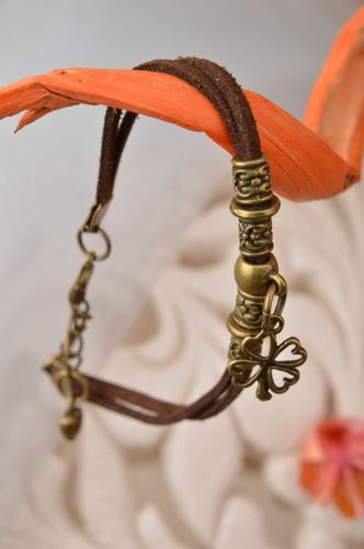 Beautiful handmade brown suede cord bracelet with metal charm - MADEheart.com