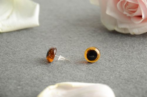 Orange handmade stud earrings glass fusing technique designer accessory - MADEheart.com