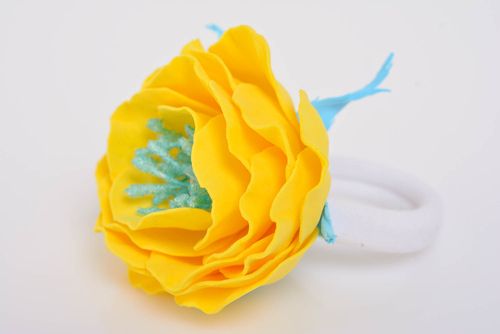 Handmade designer elastic hair band with volume yellow flower made of foamiran - MADEheart.com