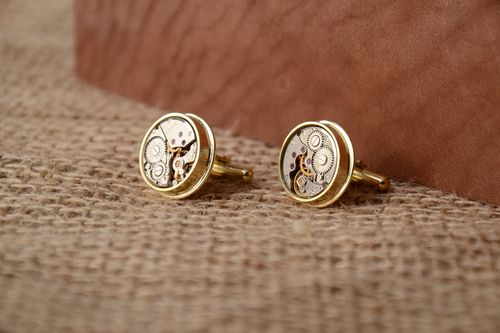 Handmade designer beautiful steampunk cufflinks with watch mechanism for men - MADEheart.com