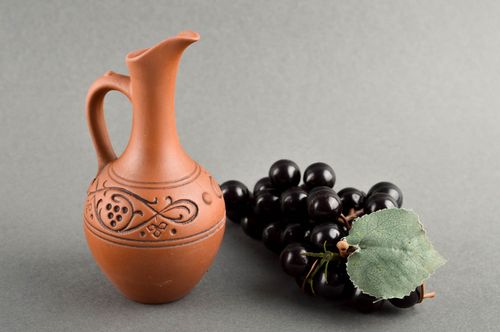 30 oz ceramic wine carafe with handle and handmade carvings 0,33 lb - MADEheart.com