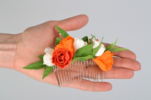 Handmade hair comb designer hair comb with flowers wedding accessory gift ideas - MADEheart.com