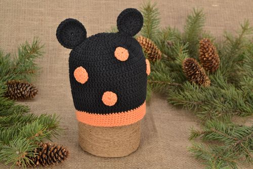 Crochet childrens hat Black with Ears - MADEheart.com