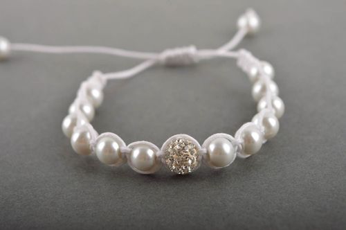 White rope cord bracelet with large white beads for girls - MADEheart.com