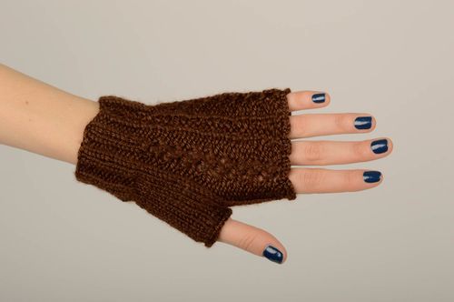 Handmade unusual knitted mitts stylish female mitts beautiful elegant mitts - MADEheart.com