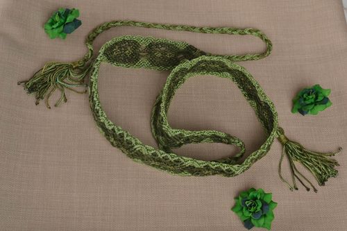 Beautiful green handmade belt stylish woven belt designer unusual accessory - MADEheart.com