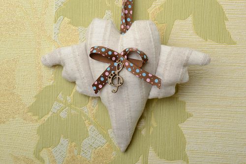 Handmade soft linen fabric wall hanging decoration light heart with wings - MADEheart.com