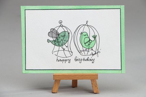 Greeting card with gel pen drawing Happy Birthday - MADEheart.com