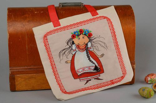 Handmade fabric bag with painting designer large bag textile handbag for women - MADEheart.com