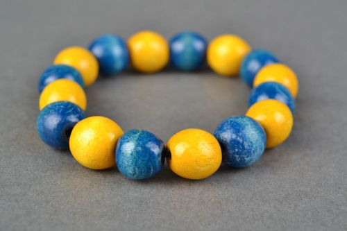 Yellow and blue handmade wooden bracelet - MADEheart.com