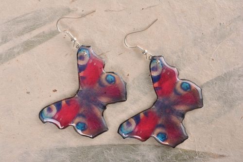 Unusual beautiful handmade designer earrings with epoxy coating Butterflies - MADEheart.com
