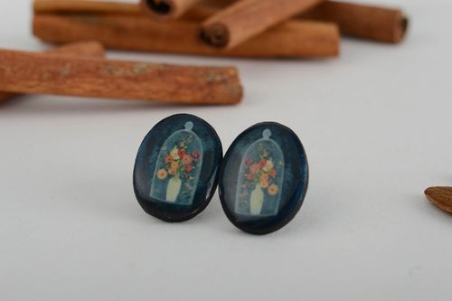 Stud earrings made of polymer clay handmade stylish earrings elegant jewelry - MADEheart.com