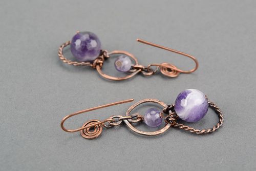 Earrings with amethyst, wire wrap technique - MADEheart.com