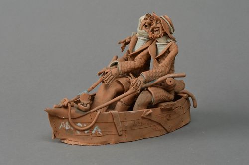Handmade decorative unusual clay sculpture Cheerful couple in a boat - MADEheart.com