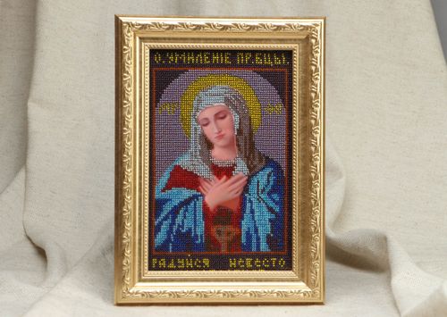 Bead embroidered icon The Virgin Mary of Tenderness - MADEheart.com