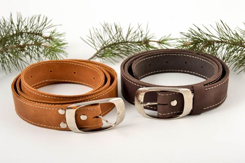 Handmade leather belts 2 designer belts for men leather goods gift for boyfriend - MADEheart.com