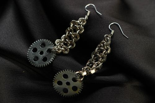 Designer metal earrings in steampunk and techno style - MADEheart.com