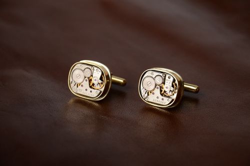 Steampunk brass handmade stylish cufflinks square unisex accessory  - MADEheart.com