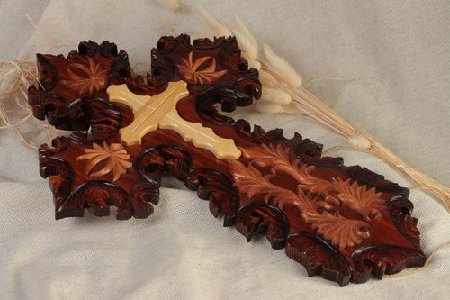 Large beautiful handmade designer carved wooden wall cross gift for believer - MADEheart.com