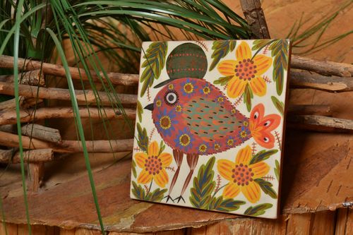 Handmade designer ceramic facing tile painted brightly with natural dyes engobes - MADEheart.com
