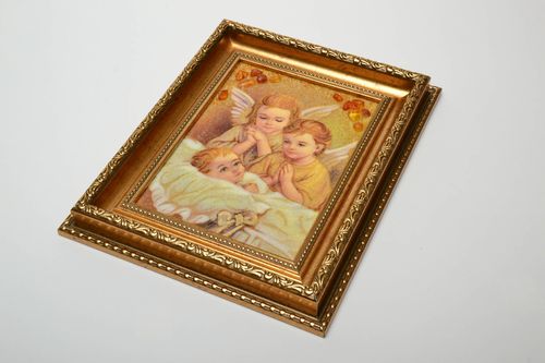 Amber decorated Orthodox icon reproduction for children - MADEheart.com