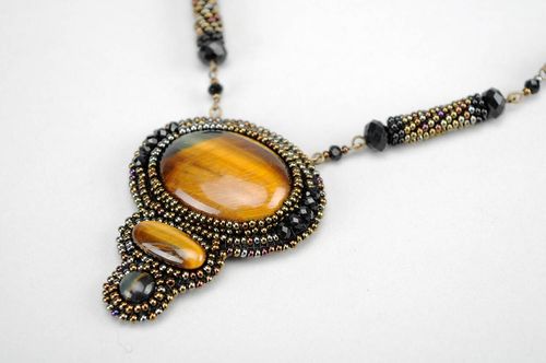 Pendant with Beads and Tigers Eye Stone - MADEheart.com