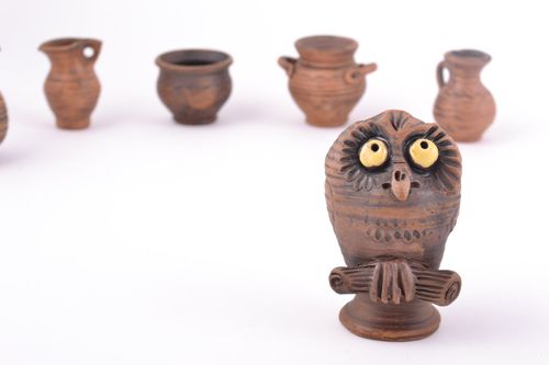 Miniature handmade ceramic figurine of owl kilned with milk - MADEheart.com