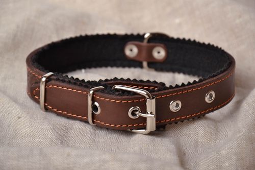 Leather dog collar with padding polyester - MADEheart.com