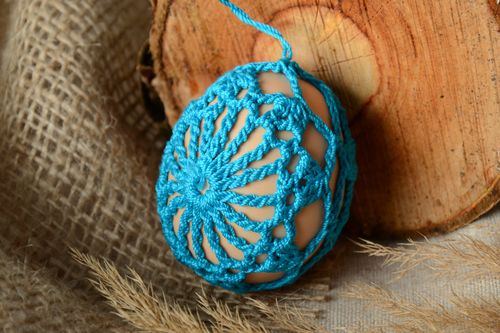 Homemade blue Easter egg crocheted over with cotton threads - MADEheart.com