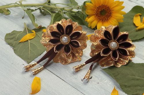 Designer jewelry handmade hair accessories set of 2 flower hair ties kanzashi - MADEheart.com