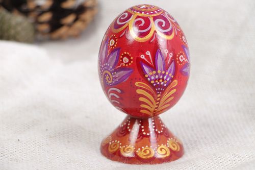 Handmade beautiful painted wooden egg on stand Easter decorative ideas for home  - MADEheart.com