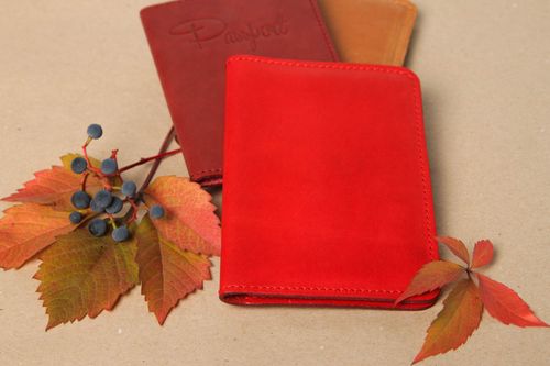 Handmade red leather wallet unusual elegant purse stylish female accessory - MADEheart.com