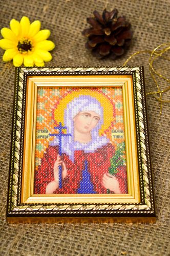 Handmade beautiful beaded icon stylish embroidered icon small home amulet - MADEheart.com
